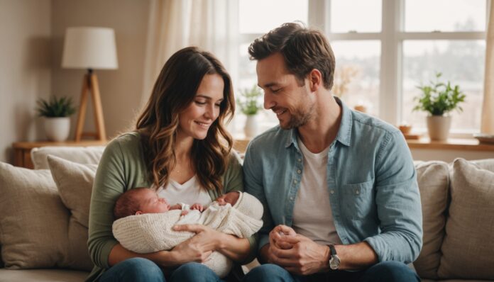 Congé supplémentaire de naissance 2026 Parents avec leur nouveau-né à la maison