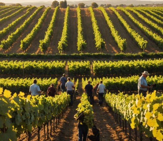 Vendanges précoces en France : pourquoi les vignerons changent leurs habitudes Vendanges précoces dans un vignoble français sous une lumière de fin d'été