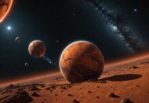 Mars perd son atmosphère : une découverte scientifique fruit d’une coopération inédite Illustration de l'atmosphère de Mars balayée par des vagues de plasma issues du vent solaire