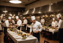 Restauration : pourquoi près d’un recrutement sur deux reste difficile Équipe de restaurant au travail pendant le service, cuisine et salle animées