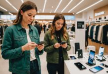 Smartphones : ce qu’il faut savoir avant l’arrivée des batteries amovibles Personne comparant des smartphones en magasin en tenant compte de la durabilité
