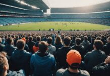Génération Z et sport : comment les créateurs de contenu redessinent la passion sportive Jeunes spectateurs dans des tribunes regardant du contenu sportif sur smartphone