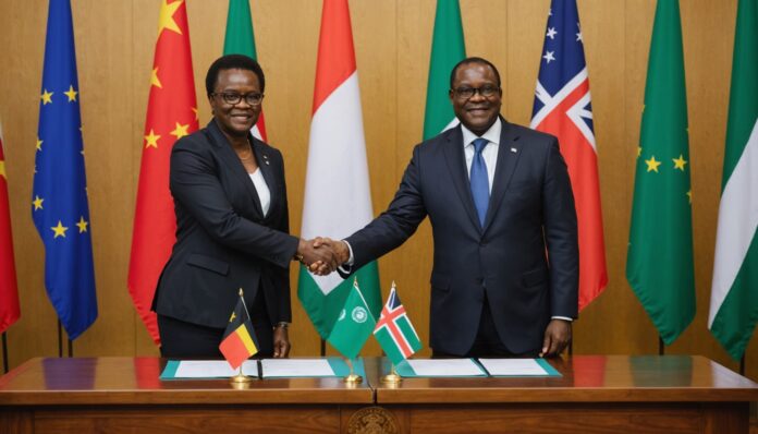 Signature d'accords de coopération entre le Ghana et le Maroc Ministres du Ghana et du Maroc signant des accords de coopération bilatérale