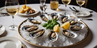 50 Best Discovery s’agrandit : plus de 650 nouvelles adresses gastronomiques dans le monde Table de restaurant gastronomique dressée avec huîtres et vin blanc, ambiance brasserie chic