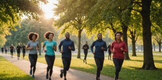 Pratique sportive en France : un niveau record porté par la santé et le bien-être Groupe de personnes pratiquant la marche et la course à pied en extérieur dans un parc
