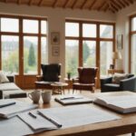 Crédit immobilier : ces trois spécificités qui distinguent la France du reste de l’Europe Salon cosy avec maquette de maison et documents financiers, illustration crédit immobilier