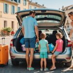 Vacances d’été : pourquoi les Français réduisent la voilure sans renoncer à partir Famille chargeant sa voiture de valises et d'affaires de plage pour partir en vacances d'été