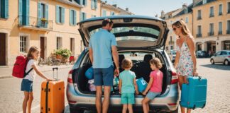 Vacances d’été : pourquoi les Français réduisent la voilure sans renoncer à partir Famille chargeant sa voiture de valises et d'affaires de plage pour partir en vacances d'été