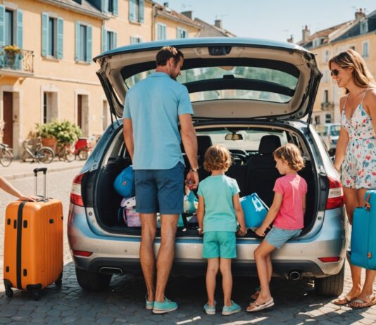 Vacances d’été : pourquoi les Français réduisent la voilure sans renoncer à partir Famille chargeant sa voiture de valises et d'affaires de plage pour partir en vacances d'été