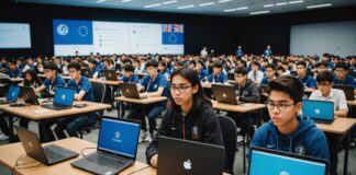 Olympiade internationale d’informatique : la France décroche deux médailles de bronze Jeunes candidats concentrés devant leurs ordinateurs lors d'une olympiade internationale d'informatique