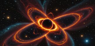 MoM-BH*-1 : les astronomes découvrent une étoile alimentée par un trou noir en pleine croissance Représentation d'une étoile géante avec un trou noir en son cœur dans l'espace profond