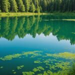 Baignade interdite : pourquoi les cyanobactéries se multiplient dans les lacs et rivières français Lac naturel présentant une prolifération de cyanobactéries (algues bleues) en été