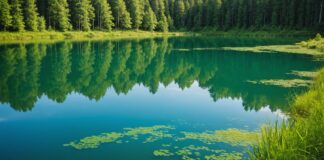 Baignade interdite : pourquoi les cyanobactéries se multiplient dans les lacs et rivières français Lac naturel présentant une prolifération de cyanobactéries (algues bleues) en été