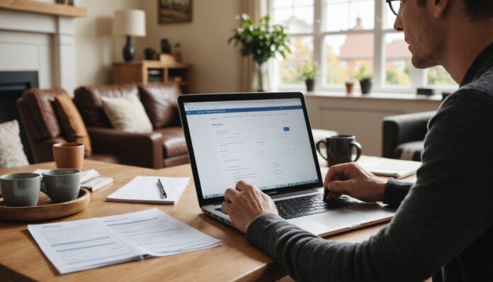 Personne effectuant une démarche administrative en ligne pour une aide à la rénovation