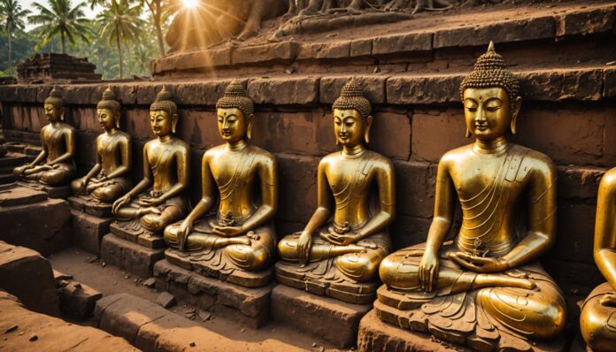 Statues de Bouddha en or découvertes au Sri Lanka Statues de Bouddha anciennes plaquées or exhumées sur un site archéologique au Sri Lanka