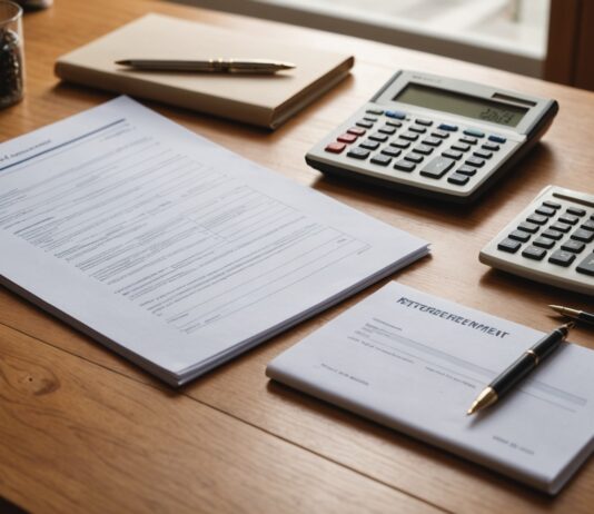 Retraite des parents : ce qui change dans le calcul des pensions dès le 1er septembre Documents de retraite et calculatrice sur un bureau en bois