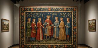 Tapisserie de Bayeux : le prêt historique au British Museum en 2026 Tapisserie médiévale exposée à l'horizontale sous vitrine dans un musée