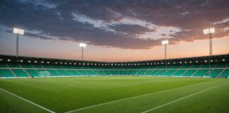 Ligue 1 : le retour surprise du Mans et de Troyes dans l’élite du football français Pelouse de stade de football français illustrant le retour du Mans et de Troyes en Ligue 1