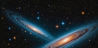 Le télescope Euclid découvre les plus anciens quasars jamais observés dans l’Univers Vue d'artiste de quasars lointains et lumineux dans l'espace profond, observés par le télescope Euclid