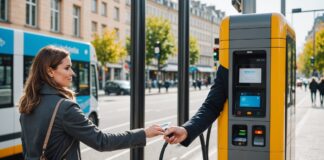 Le paiement sans contact devient un titre de transport à Strasbourg Voyageur validant son trajet en bus avec une carte bancaire sans contact