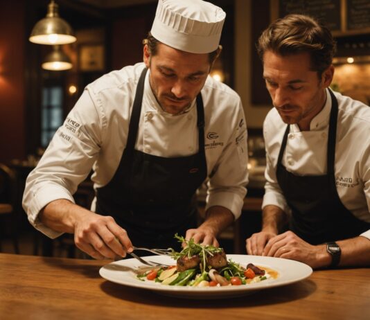 Guide MICHELIN : 20 nouveaux restaurants entrent dans la sélection France Chef dressant un plat gastronomique dans un restaurant français chaleureux