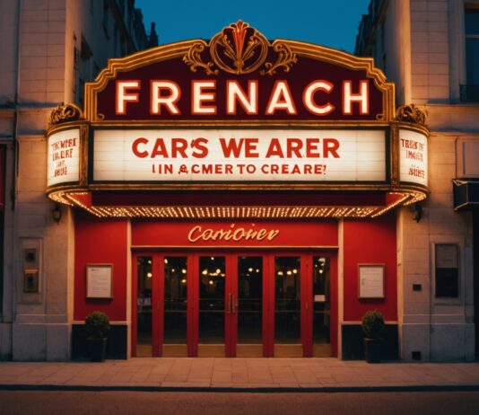 Tombé du ciel : la comédie française qui tient tête aux blockbusters de l’été au box-office Cinéma français illuminé le soir, symbole du succès en salles d'une comédie française