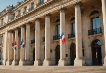 Élections sénatoriales : comment se déroule le renouvellement du Sénat Bâtiment institutionnel français à colonnes, illustration des élections sénatoriales