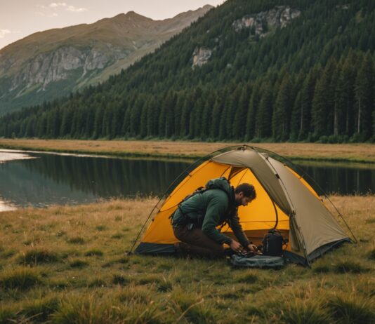 Micro-aventures : pourquoi de plus en plus de Français voyagent moins loin mais plus souvent Randonneur installant sa tente près d'une rivière à la tombée de la nuit