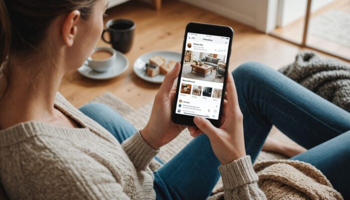 Social commerce : shopping via TikTok et Instagram Illustration du social commerce et du shopping via smartphone sur les réseaux sociaux