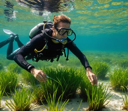 Étang de Berre : la science relance les herbiers marins disparus Herbier marin en cours de restauration dans une lagune méditerranéenne