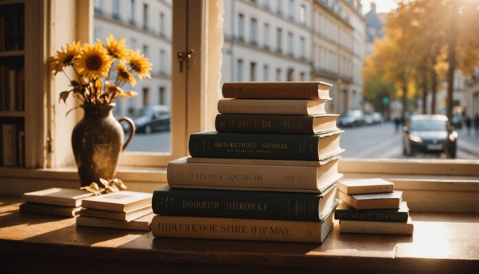 Pile de romans neufs sur une table de librairie pour la rentrée littéraire