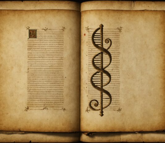 Ce que des manuscrits médiévaux révèlent sur 3 700 ans d’histoire d’un virus animal Illustration d'un manuscrit médiéval en parchemin avec un motif d'ADN, symbolisant la découverte d'un virus ancien