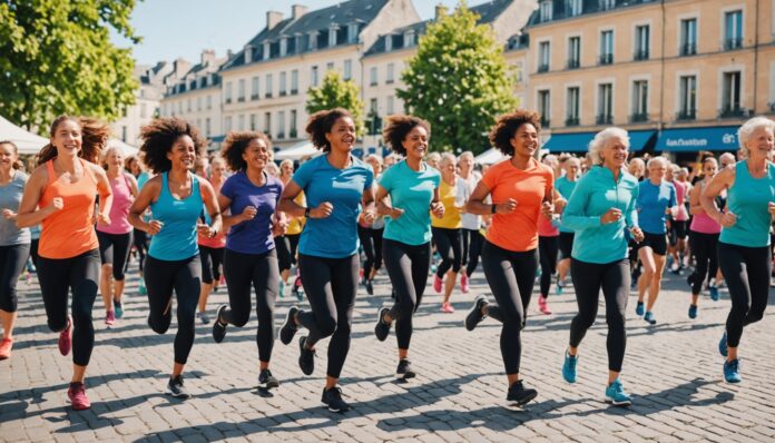 Personnes de tous âges pratiquant des activités sportives en plein air lors d'un village sport-santé