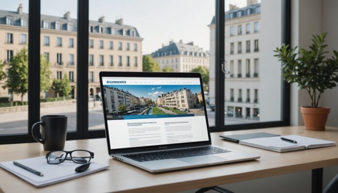 Illustration d'un portail immobilier en ligne consulté sur un ordinateur, symbole de l'arrivée d'Idealista sur le marché français