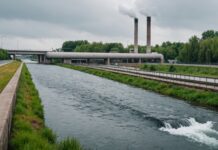 Pollution de l’eau : le principe pollueur-payeur enfin appliqué aux PFAS Tuyau de rejet industriel dans une rivière, illustration de la redevance pollueur-payeur PFAS