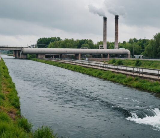Pollution de l’eau : le principe pollueur-payeur enfin appliqué aux PFAS Tuyau de rejet industriel dans une rivière, illustration de la redevance pollueur-payeur PFAS