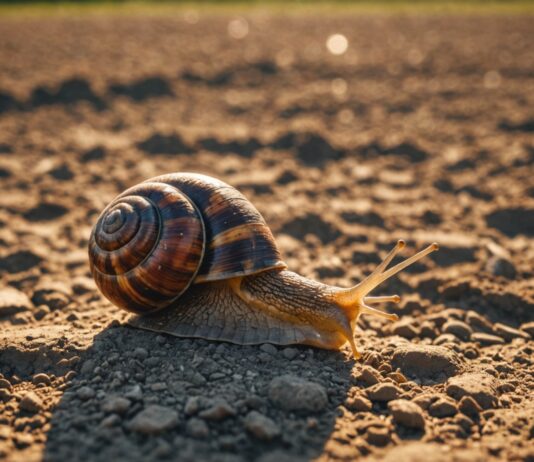 Escargots de France : la canicule met en péril toute une filière Escargot sur sol sec et craquelé dans une exploitation française en période de canicule