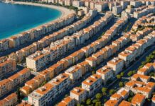Logement : pourquoi il est désormais plus difficile de louer à Nice qu’à Paris Vue aérienne d'immeubles d'habitation denses le long du littoral de Nice, illustrant la tension locative sur la Côte d'Azur