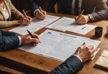 Frais bancaires de succession : ce qui change vraiment pour les héritiers Illustration éditoriale de documents de succession et de calculs financiers sur un bureau en bois