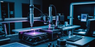 Médaille d’or du CNRS : la physicienne qui transforme la lumière en matière Chip de microcavité semi-conductrice émettant une lumière bleu-violet dans un laboratoire de physique quantique