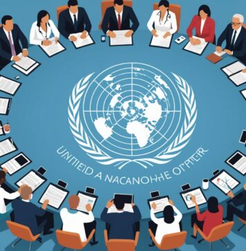 L’ONU réunit le monde pour mieux préparer la prochaine pandémie Illustration de dirigeants du monde reunis autour d'un globe pour la prevention des pandemies