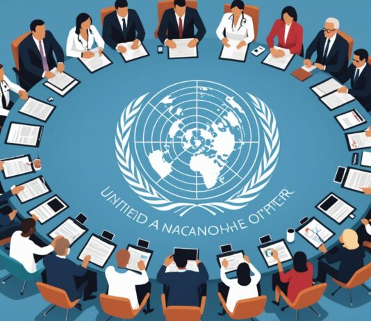L’ONU réunit le monde pour mieux préparer la prochaine pandémie Illustration de dirigeants du monde reunis autour d'un globe pour la prevention des pandemies