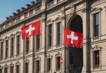 Référendum sur la neutralité en Suisse : un « non » massif et ses conséquences Drapeau suisse flottant devant le Palais fédéral à Berne