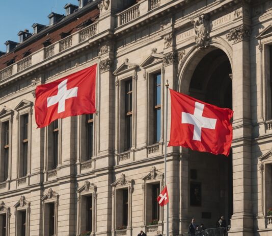 Référendum sur la neutralité en Suisse : un « non » massif et ses conséquences Drapeau suisse flottant devant le Palais fédéral à Berne