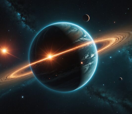 Signal radio détecté sur une exoplanète : ce que révèle cette première mondiale Illustration d'une exoplanète géante gazeuse avec des aurores et un champ magnétique intense dans l'espace