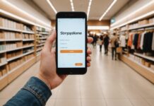 Webrooming : comment les Français recherchent en ligne avant d’acheter en magasin Personne comparant un produit sur son smartphone dans une allée de magasin
