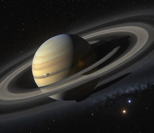 Opposition de Saturne : comment observer ses anneaux avant qu’ils ne se referment Illustration generee par IA de Saturne et ses anneaux dans le ciel etoile