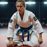 Clarisse Agbégnénou aux Mondiaux de judo : une défaite qui raconte un retour hors norme Illustration generee par IA d'une judokate en competition, ne represente pas une personne reelle