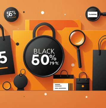 Black Friday : date officielle, durée des promos et règles à connaître avant d’acheter Illustration de sacs de shopping et d'étiquettes de réduction pour le Black Friday