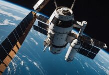 Vers l’ISS : un astronaute canadien rejoint la station spatiale pour une mission de six mois Capsule SpaceX Dragon s'arrimant à la Station spatiale internationale avec la Terre en arrière-plan